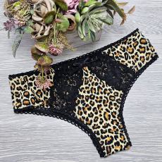 Barones magas állású párduc mintás brazil-féltanga L