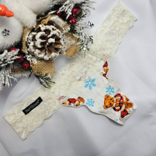 Barones Mikulásos-Karácsonyi tanga ecru-maci mintás S női alsó