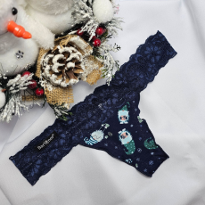 Barones Mikulásos-Karácsonyi tanga kék-manó mintás S