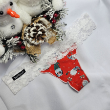 Barones Mikulásos-Karácsonyi tanga piros-manó mintás L női alsó