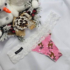 Barones Mikulásos-Karácsonyi tanga rózsaszín-rénszarvas mintás XL