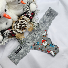 Barones Mikulásos-Karácsonyi tanga szürke-manó mintás S