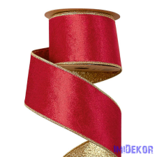 Bársony szalag csillogó hátoldallal, drótos szegéllyel 63mm x 5m - Piros dekorációs kellék