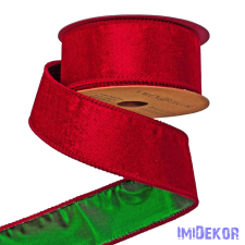  Bársony szalag drótos szegéllyel 38mm x 5m - Piros-Zöld szalag, masni
