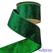  Bársony szalag drótos szegéllyel 63mm x 5m - Zöld dekorációs kellék