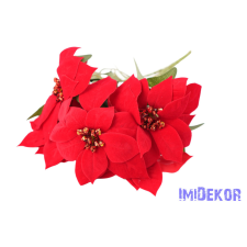  Bársonyos mikulásvirág 5 ágú csokor 47cm - Piros dekorációs kellék