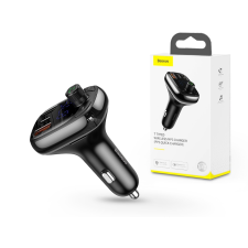 Baseus Bluetooth FM-transmitter/szivargyújtó töltő - 2xUSB+Type-C+MP3+TF/microSD kártyaolvasó+QC3.0 - Baseus S-13 - black kábel és adapter