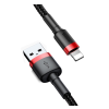 Baseus CAFULE adatkábel és töltő (USB - lightning 8pin, 2.4A, gyorstöltés, 100cm, cipőfűző minta) FEKETE / PIROS Apple IPAD, Apple IPAD (3rd Generation), Apple IPAD (4th Generation), Apple iP