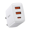 Baseus COMPACT hálózati töltő 2 USB aljzat / Type-C aljzat (5V / 3000 mA, 30W, QC 3.0, PD gyorstöltés támogatás) FEHÉR CAT S60, Apple iPhone 7 4.7, Apple iPhone 7 Plus 5.5, Evolveo Strongphon
