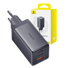 Baseus GaN5 2x USB-C / USB Hálózati töltő - Szürke (65W) mobiltelefon kellék
