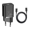 Baseus hálózati töltő Type-C aljzat (25W, PD gyorstöltő + Type-C kábel) FEKETE (CCCJG25CE_B)