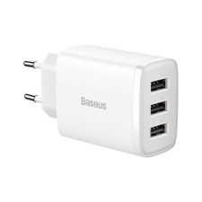 Baseus kompakt gyorstöltő 3x USB 17W fehér (CCXJ020102) (CCXJ020102) mobiltelefon kellék