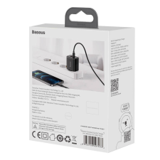 Baseus kompakt gyorstöltő, USB, USB-C, 20 W (fekete) mobiltelefon kellék