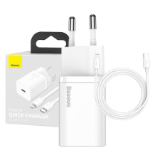 Baseus Super Si gyorstöltő 1C 20W adapter 1 m-es USB-C-Lightning kábellel (fehér) mobiltelefon kellék