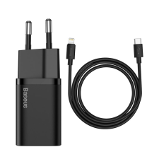 Baseus Super Si gyorstöltő 1C 20W adapter, USB-C-Lightning töltőkábel, 1m, fekete (TZCCSUP-B01) (TZCCSUP-B01) mobiltelefon kellék