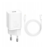 Baseus SUPER SI hálózati töltő Type-C aljzat (5V / 3000mA, 20W, PD gyorst. tám. + Type-C - lightning 8pin kábel) FEHÉR Apple IPAD, Apple IPAD (3rd Generation), Apple IPAD (4th Generation), Appl