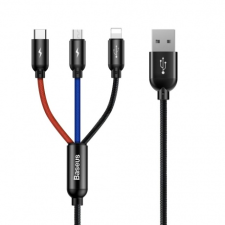 Baseus Three Primary kábel USB - Micro USB / Lightning / USB-C 3.5A 1.2m, fekete kábel és adapter