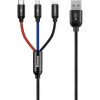 Baseus USB töltő- és adatkábel 3in1, USB Type-C, Lightning, microUSB, 30 cm, 3500 mA, gyorstöltés, cipőfűző minta, Baseus Three Primary Colors, CAMLT-ASY01, fekete/színes