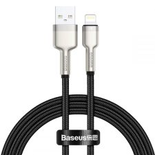 Baseus USB töltő- és adatkábel, Lightning, 50 cm, 2400 mA, törésgátlóval, gyorstöltés, cipőfűző minta, Baseus Cafule Metal, CALJK-01, fekete kábel és adapter