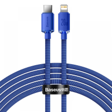 Baseus USB Type-C töltő- és adatkábel, Lightning, 200 cm, 20W, gyorstöltés, PD, cipőfűző minta, Baseus Crystal Shine, CAJY000303, kék kábel és adapter