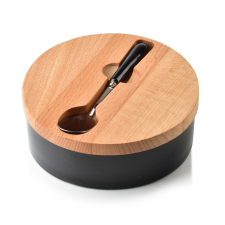 BASIC KITCHEN Cukiernica porcelán, bambusz fedéllel, 14,7 cm papírárú, csomagoló és tárolóeszköz