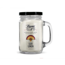 Beamer Candle Smoke Killer illatgyertya üvegedényben, füllel és fém kupakkal – Lux Linen - nagy gyertya