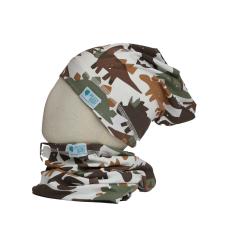  Beanie kétrétegű, dinó, barna babasapka, sál