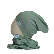  Beanie kétrétegű, egyszínű, mélyzöld babasapka, sál