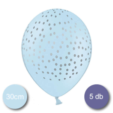 Bébi kék lufi, ezüst pöttyökkel, 5 db/cs party kellék