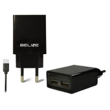 Beline töltő 2xUSB + USB-C 2A fekete mobiltelefon kellék