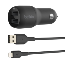 Belkin BOOST CHARGE 2xUSB-A autós töltő 24W + USB-A - Lightning kábel fekete (CCD001bt1MBK) (CCD001bt1MBK) mobiltelefon kellék