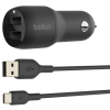 Belkin Boost Up Charge Autós töltő 2xUSB + USB-C kábel fekete