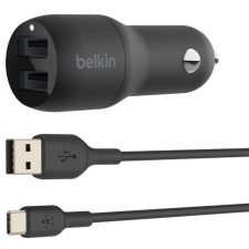 Belkin Boost Up Charge Autós töltő 2xUSB + USB-C kábel fekete mobiltelefon kellék