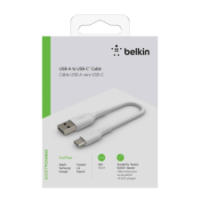 Belkin CAB001BT0MWH USB kábel 0,15 M USB A USB C Fehér kábel és adapter