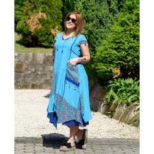 BellaKollektion Bojtos kék hosszú ruha (M-XL) női ruha