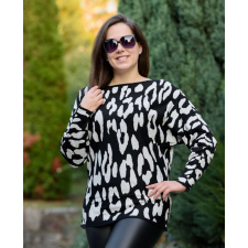 BellaKollektion Denevér ujjú fekete-fehér leopárdmintás pulóver (S/M-L/XL) női pulóver, kardigán