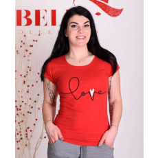 BellaKollektion Love feliratú piros póló (S/M-L/XL)