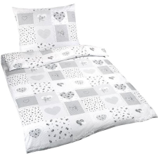 Bellatex Bavlněné - 140 × 220, 70 × 90 cm - šedé srdce patchwork lakástextília