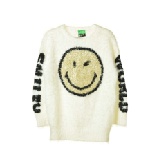 Benetton fehér, smiley kötött lány pulóver – 120