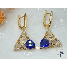  Berill gold antiallergén háromszög alakú fülbevaló cirkónia kővel - kék fülbevaló