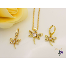  Bertilla antiallergén szett, nyaklánc,fülbevaló szitakötő medál dísszel 14K -fehér ékszer szett