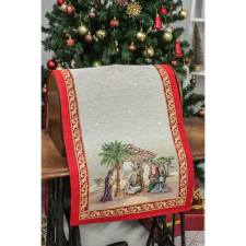  Betlehemi piros szélű gobelin asztali futó 44x140 cm arany lurex lakástextília