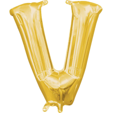 Betűs Gold, Arany mini V betű fólia lufi 33 cm party kellék
