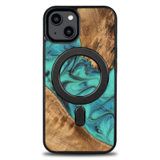 Bewood Turquoise MagSafe-kompatibilis tok iPhone 15 - barna-kék tok és táska
