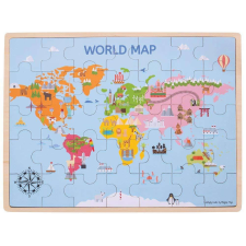 Bigjigs Fa kirakós játék - Világtérkép - 35 darab puzzle, kirakós