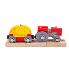 Bigjigs Rail fa piros traktor pótkocsival kreatív és készségfejlesztő