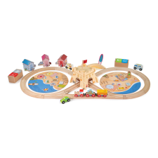 Bigjigs Rail tengerparti takarító fa vasúti készlet 70 darabos kisvasút
