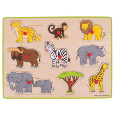 Bigjigs Toys Beépített fa kirakós játék - Safari puzzle, kirakós