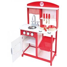 Bino Toys Piros fa konyha kiegészítőkkel konyhakészlet