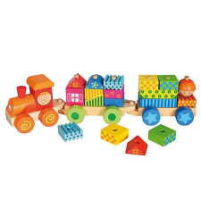 Bino Toys színes építhető fa vonatszett (82142) kisvasút